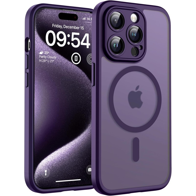 TOCOL Coque Magnétique pour iPhone 15 Pro 6,1 Pouces, Compatible avec MagSafe, Protection de l'objectif améliorée, Coque Mat Tra