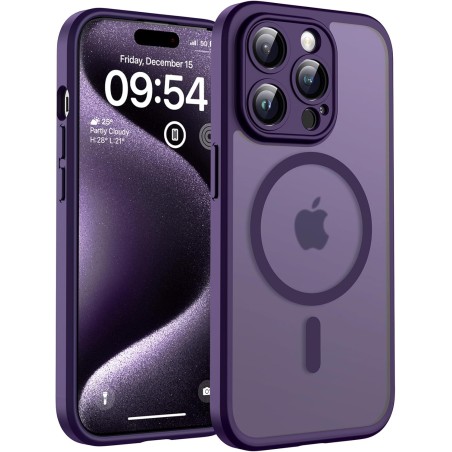 TOCOL Coque Magnétique pour iPhone 15 Pro 6,1 Pouces, Compatible avec MagSafe, Protection de l'objectif améliorée, Coque Mat Tra