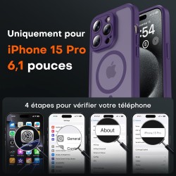 TOCOL Coque Magnétique pour iPhone 15 Pro 6,1 Pouces, Compatible avec MagSafe, Protection de l'objectif améliorée, Coque Mat Tra