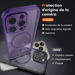 TOCOL Coque Magnétique pour iPhone 15 Pro 6,1 Pouces, Compatible avec MagSafe, Protection de l'objectif améliorée, Coque Mat Tra