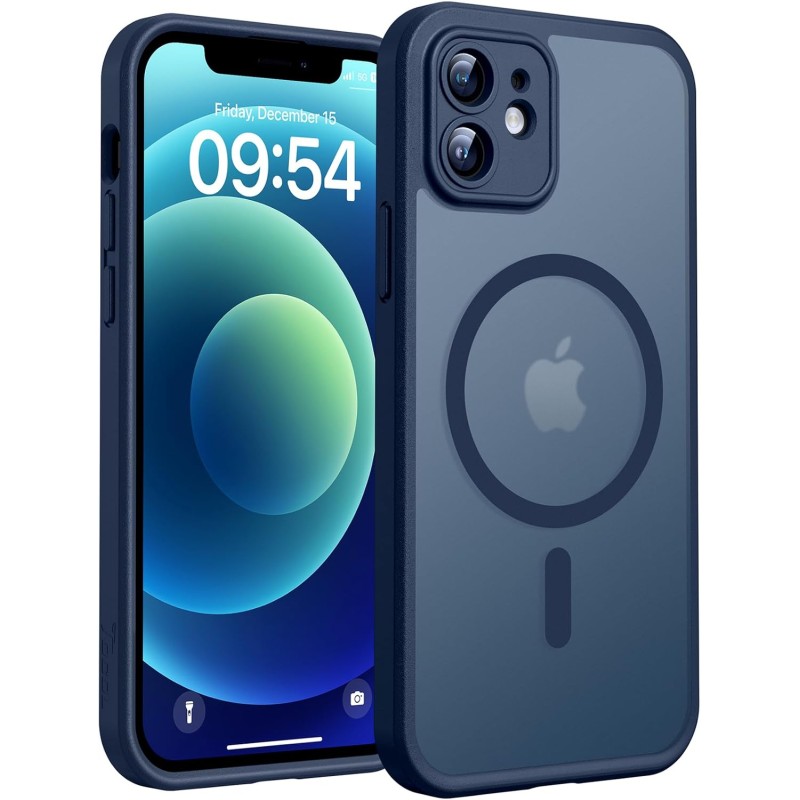 TOCOL Coque Magnétique pour iPhone 12 6,1 Pouces, Compatible avec MagSafe, Protection de l'objectif améliorée, Coque Mat Translu