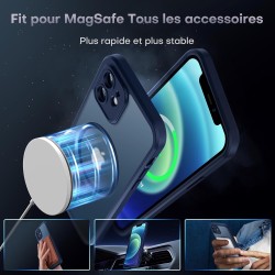 TOCOL Coque Magnétique pour iPhone 12 6,1 Pouces, Compatible avec MagSafe, Protection de l'objectif améliorée, Coque Mat Translu