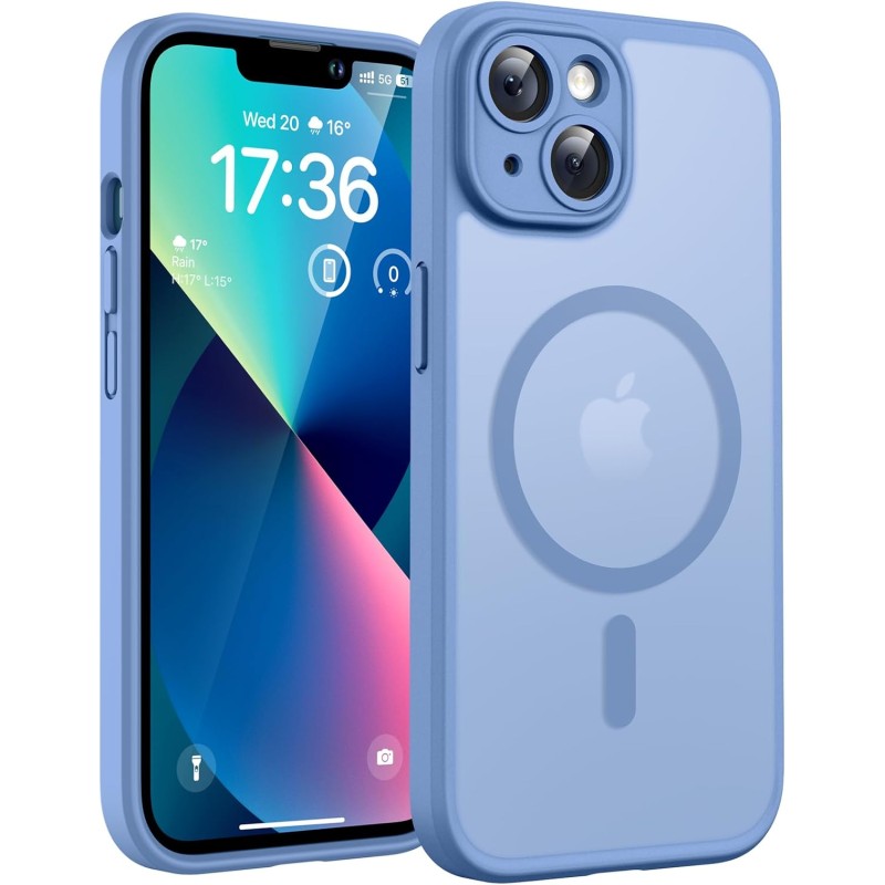 TOCOL Coque Magnétique pour iPhone 13 6,1 Pouces, Compatible avec MagSafe, Protection de l'objectif améliorée, Coque Mat Translu