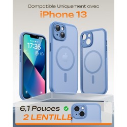 TOCOL Coque Magnétique pour iPhone 13 6,1 Pouces, Compatible avec MagSafe, Protection de l'objectif améliorée, Coque Mat Translu