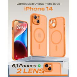 Tocol coque magnétique pour iphone 14 6,1 pouces, compatible avec magsafe, protection de l'objectif améliorée, coque mat translu