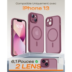 TOCOL Coque Magnétique pour iPhone 13 6,1 Pouces, Compatible avec MagSafe, Protection de l'objectif améliorée, Coque Mat Translu