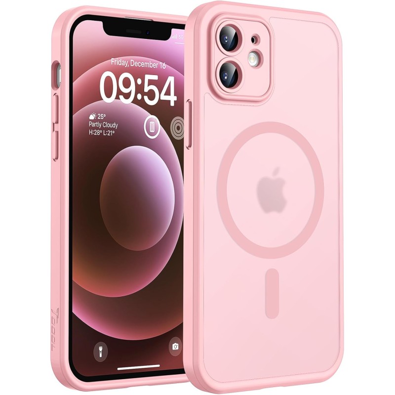 TOCOL Coque Magnétique pour iPhone 12 6,1 Pouces, Compatible avec MagSafe, Protection de l'objectif améliorée, Coque Mat Translu