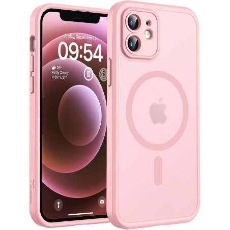 TOCOL Coque Magnétique pour iPhone 12 6,1 Pouces, Compatible avec MagSafe, Protection de l'objectif améliorée, Coque Mat Translu