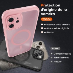 TOCOL Coque Magnétique pour iPhone 12 6,1 Pouces, Compatible avec MagSafe, Protection de l'objectif améliorée, Coque Mat Translu