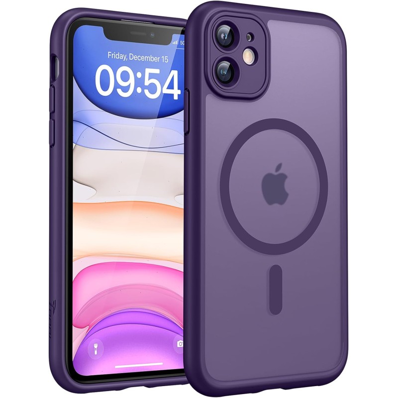 TOCOL Coque Magnétique pour iPhone 11 6,1 Pouces, Compatible avec MagSafe, Protection de l'objectif améliorée, Coque Mat Translu
