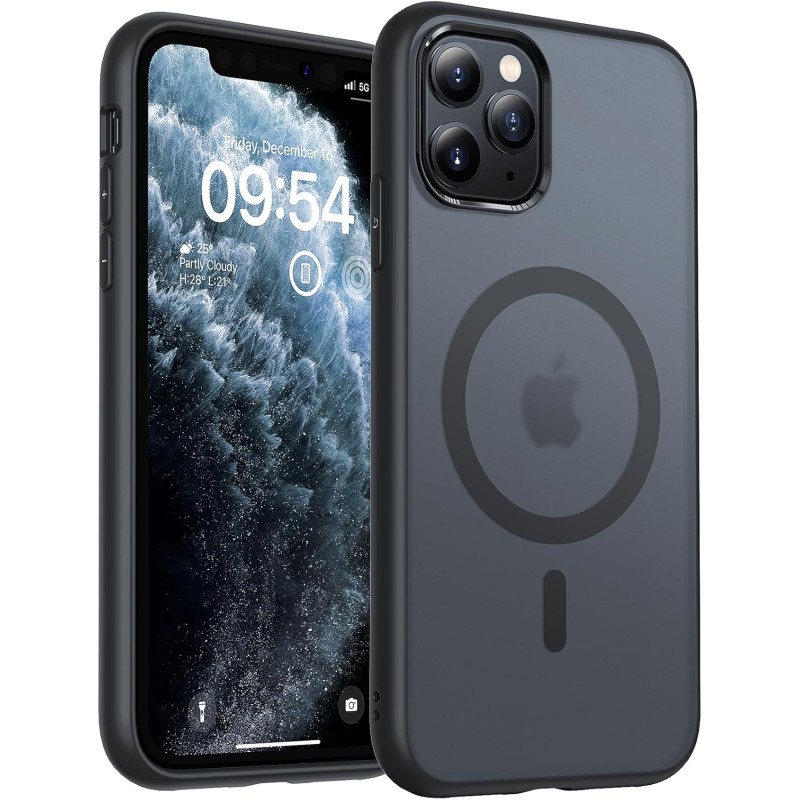 TOCOL Coque Magnétique pour iPhone 11 Pro Max 6,5 Pouces, Compatible avec MagSafe, Coque Mat Translucide Fine Antichoc, Noir