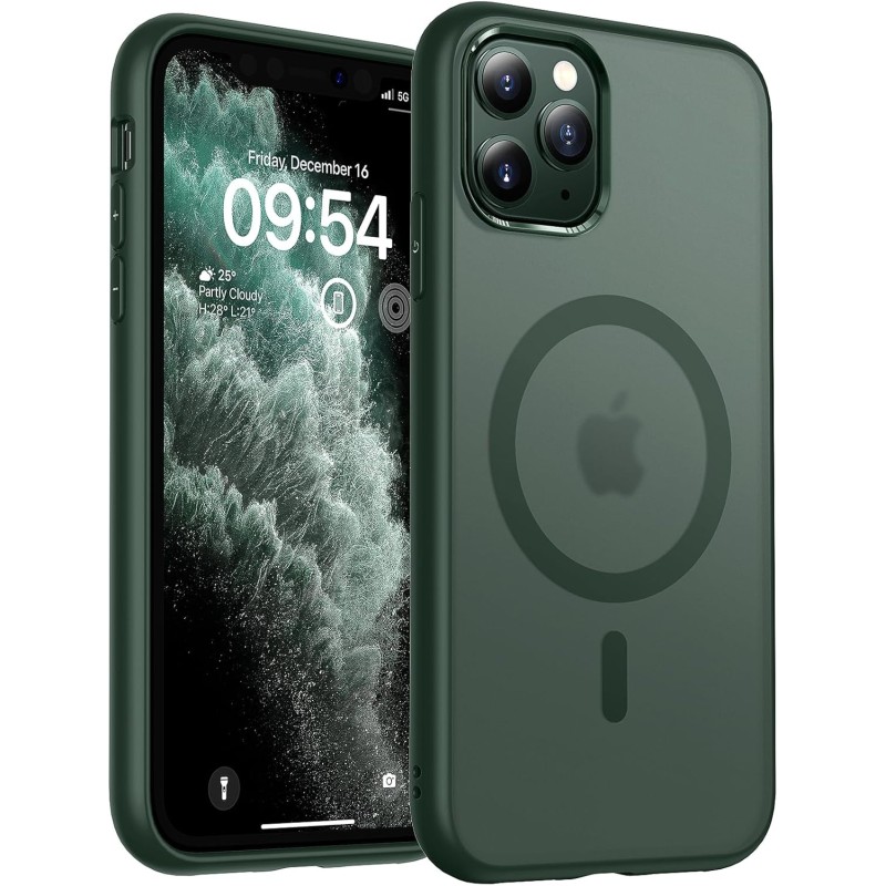 TOCOL Coque Magnétique pour iPhone 11 Pro Max 6,5 Pouces, Compatible avec MagSafe, Coque Mat Translucide Fine Antichoc, Vert Alp