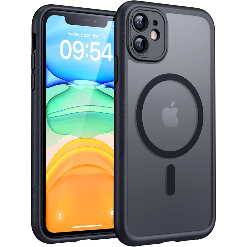 TOCOL Coque Magnétique pour iPhone 11 6,1 Pouces, Compatible avec MagSafe, Protection de l'objectif améliorée, Coque Mat Translu