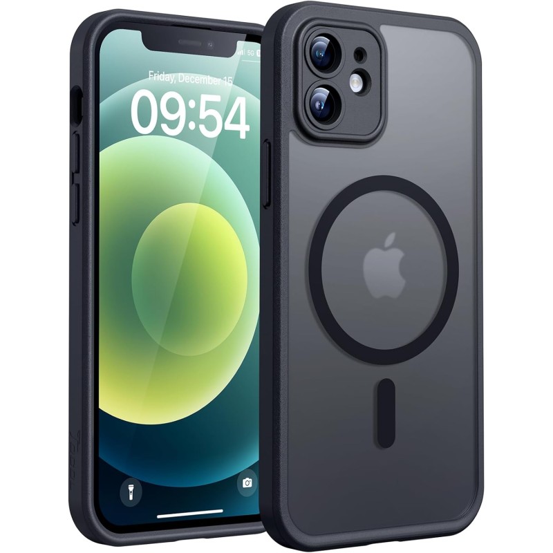 TOCOL Coque Magnétique pour iPhone 12 6,1 Pouces, Compatible avec MagSafe, Protection de l'objectif améliorée, Coque Mat Translu