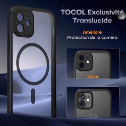 TOCOL Coque Magnétique pour iPhone 12 6,1 Pouces, Compatible avec MagSafe, Protection de l'objectif améliorée, Coque Mat Translu