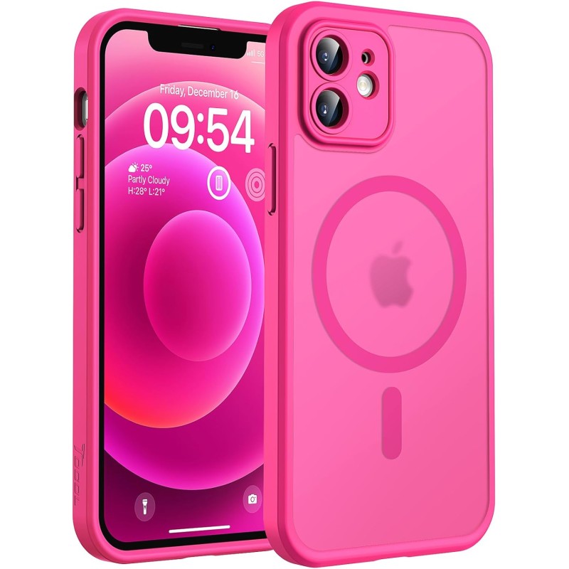 TOCOL Coque Magnétique pour iPhone 12 6,1 Pouces, Compatible avec MagSafe, Protection de l'objectif améliorée, Coque Mat Translu