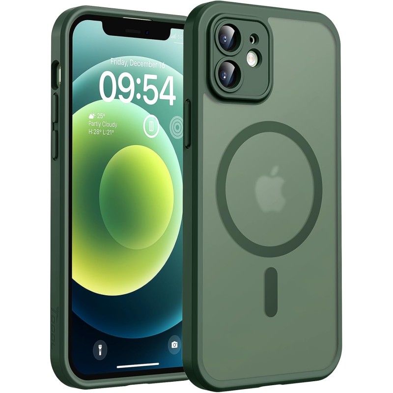 TOCOL Coque Magnétique pour iPhone 12 6,1 Pouces, Compatible avec MagSafe, Protection de l'objectif améliorée, Coque Mat Translu