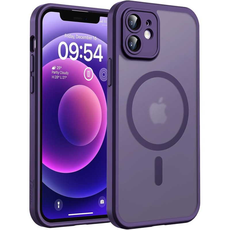 TOCOL Coque Magnétique pour iPhone 12 6,1 Pouces, Compatible avec MagSafe, Protection de l'objectif améliorée, Coque Mat Translu