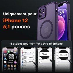 TOCOL Coque Magnétique pour iPhone 12 6,1 Pouces, Compatible avec MagSafe, Protection de l'objectif améliorée, Coque Mat Translu