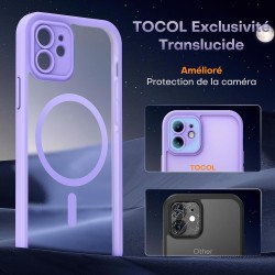 TOCOL Coque Magnétique pour iPhone 12 6,1 Pouces, Compatible avec MagSafe, Protection de l'objectif améliorée, Coque Mat Translu