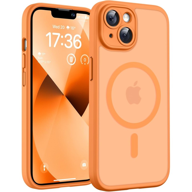 Tocol coque magnétique pour iphone 13 6,1 pouces, compatible avec magsafe, protection de l'objectif améliorée, coque mat translu