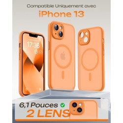 Tocol coque magnétique pour iphone 13 6,1 pouces, compatible avec magsafe, protection de l'objectif améliorée, coque mat translu