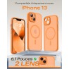 Tocol coque magnétique pour iphone 13 6,1 pouces, compatible avec magsafe, protection de l'objectif améliorée, coque mat translu