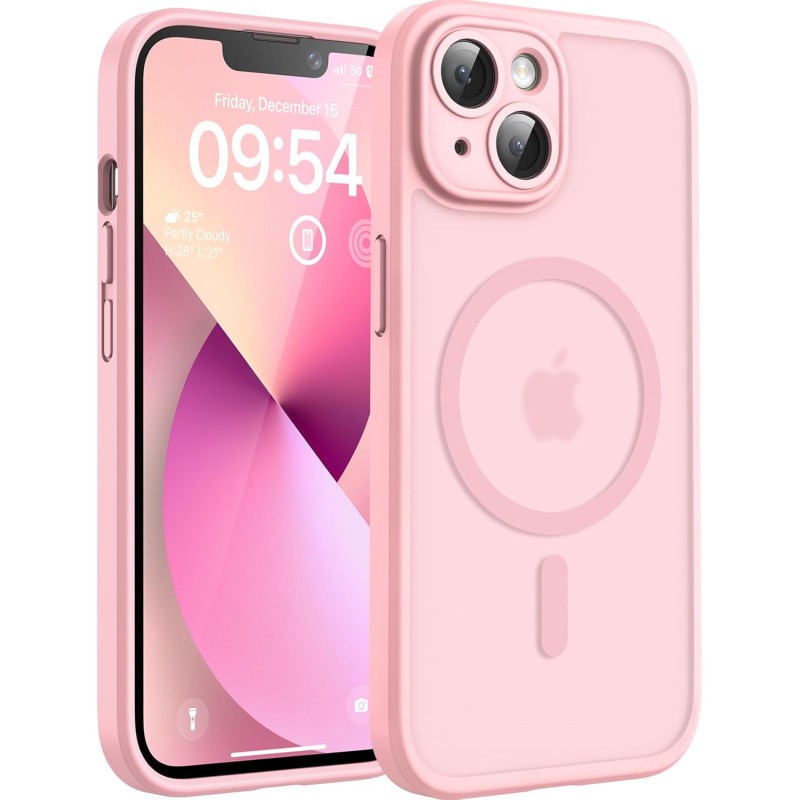 TOCOL Coque Magnétique pour iPhone 13 6,1 Pouces, Compatible avec MagSafe, Protection de l'objectif améliorée, Coque Mat Translu