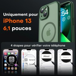 TOCOL Coque Magnétique pour iPhone 13 6,1 Pouces, Compatible avec MagSafe, Protection de l'objectif améliorée, Coque Mat Translu