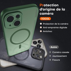 TOCOL Coque Magnétique pour iPhone 13 6,1 Pouces, Compatible avec MagSafe, Protection de l'objectif améliorée, Coque Mat Translu