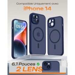 TOCOL Coque Magnétique pour iPhone 14 6,1 Pouces, Compatible avec MagSafe, Protection de l'objectif améliorée, Coque Mat Translu
