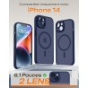 TOCOL Coque Magnétique pour iPhone 14 6,1 Pouces, Compatible avec MagSafe, Protection de l'objectif améliorée, Coque Mat Translu