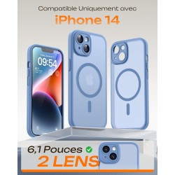 TOCOL Coque Magnétique pour iPhone 14 6,1 Pouces, Compatible avec MagSafe, Protection de l'objectif améliorée, Coque Mat Translu