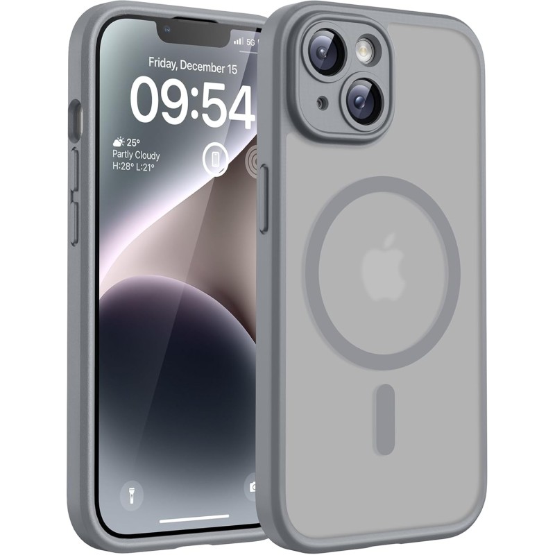TOCOL Coque Magnétique pour iPhone 14 6,1 Pouces, Compatible avec MagSafe, Protection de l'objectif améliorée, Coque Mat Translu