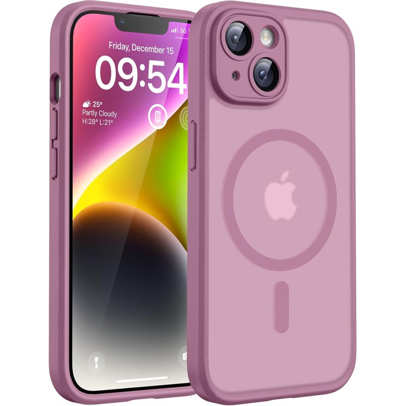 TOCOL Coque Magnétique pour iPhone 14 6,1 Pouces, Compatible avec MagSafe, Protection de l'objectif améliorée, Coque Mat Translu