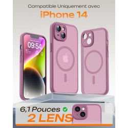 TOCOL Coque Magnétique pour iPhone 14 6,1 Pouces, Compatible avec MagSafe, Protection de l'objectif améliorée, Coque Mat Translu