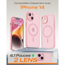 TOCOL Coque Magnétique pour iPhone 14 6,1 Pouces, Compatible avec MagSafe, Protection de l'objectif améliorée, Coque Mat Translu