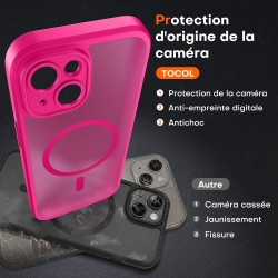 TOCOL Coque Magnétique pour iPhone 14 6,1 Pouces, Compatible avec MagSafe, Protection de l'objectif améliorée, Coque Mat Translu