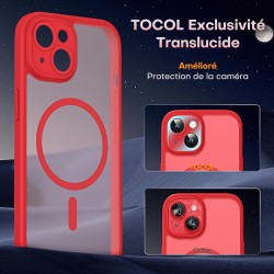 TOCOL Coque Magnétique pour iPhone 14 6,1 Pouces, Compatible avec MagSafe, Protection de l'objectif améliorée, Coque Mat Translu