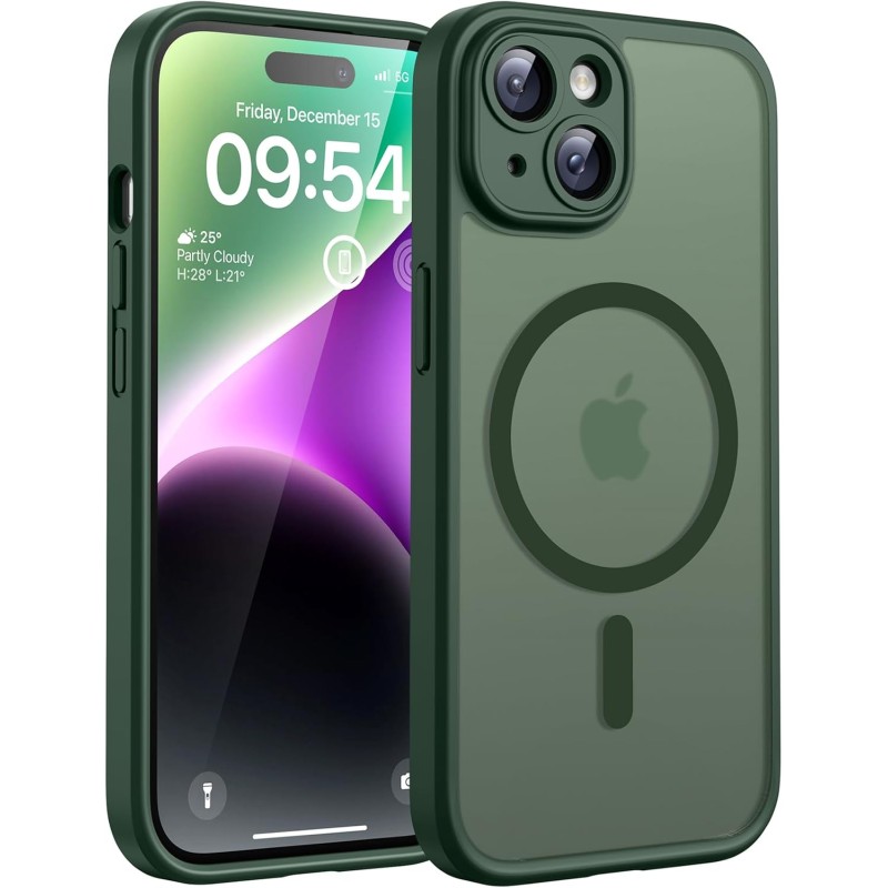 TOCOL Coque Magnétique pour iPhone 14 6,1 Pouces, Compatible avec MagSafe, Protection de l'objectif améliorée, Coque Mat Translu