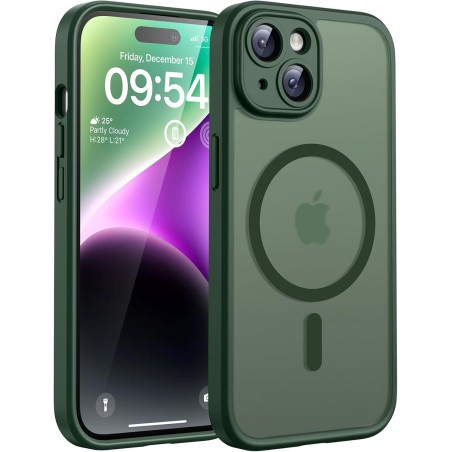 TOCOL Coque Magnétique pour iPhone 14 6,1 Pouces, Compatible avec MagSafe, Protection de l'objectif améliorée, Coque Mat Translu
