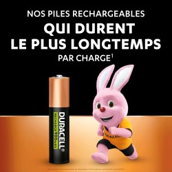 Duracell Rechargeables Piles AAA (lot de 4), 900 mAh, NiMH, pré-chargées, Longue durée, un packaging recyclable 0% plastique