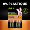 Duracell Rechargeables Piles AAA (lot de 4), 900 mAh, NiMH, pré-chargées, Longue durée, un packaging recyclable 0% plastique