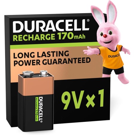Duracell Rechargeables Piles 9V (lot de 1), 9V, 170 mAh, Puissance longue durée