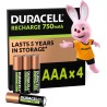 Duracell Rechargeables Piles AAA (lot de 4), 750 mAh NiMH, 1000 recharges, pré-chargées, Puissance longue durée, un packaging re