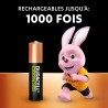 Duracell Rechargeables Piles AAA (lot de 4), 750 mAh NiMH, 1000 recharges, pré-chargées, Puissance longue durée, un packaging re