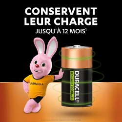 Duracell Rechargeables Piles C (lot de 2), 3000 mAh NiMH, Puissance longue durée