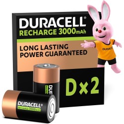 Duracell Rechargeables Piles D (lot de 2), 3000 mAh NiMH, Puissance longue durée
