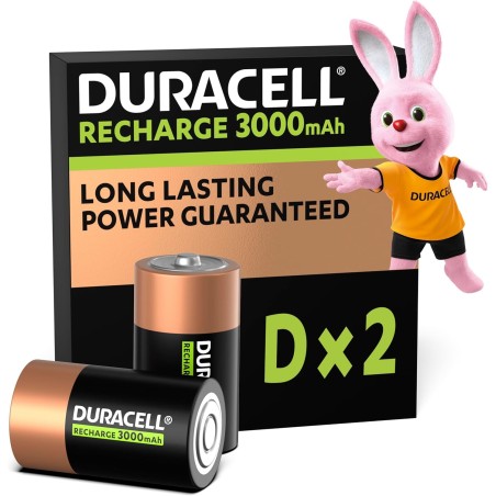 Duracell Rechargeables Piles D (lot de 2), 3000 mAh NiMH, Puissance longue durée