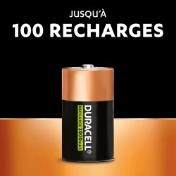 Duracell Rechargeables Piles D (lot de 2), 3000 mAh NiMH, Puissance longue durée